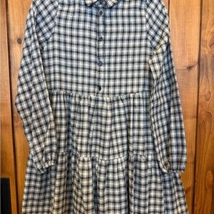 HYFVE Gray and Black Plaid Tiered Long-Sleeve Mini Dress
